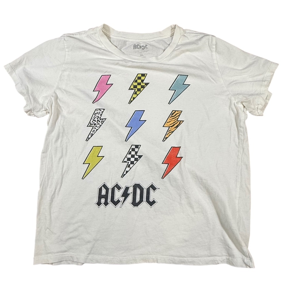 AC/DC T-Shirt White XXL Lightning Bolt Graphic Band Tee‎ Rock and Roll